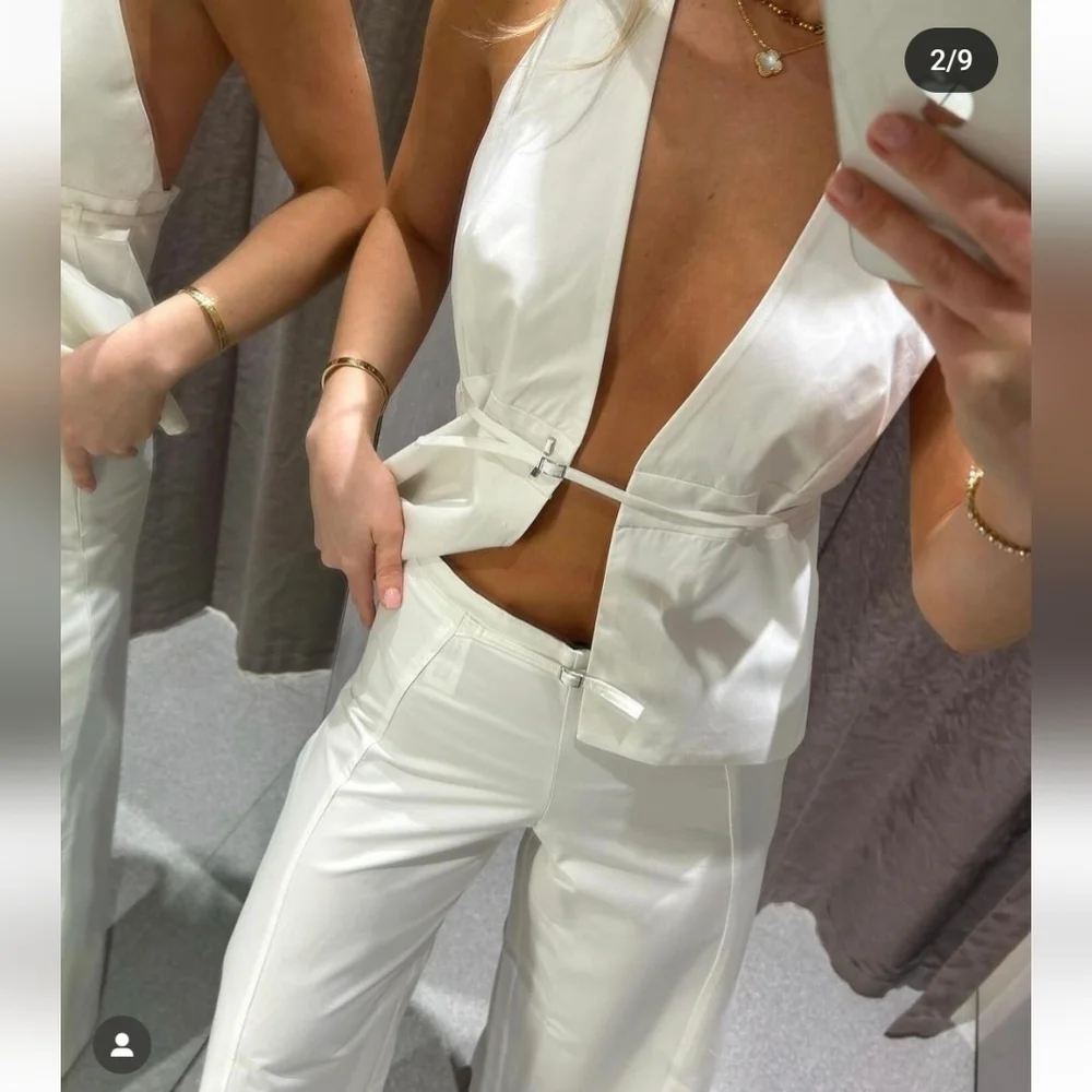 Zara 2 Pc * Matching Set Palazzo Wide Pants & Top White  NWT